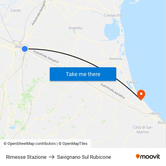 Rimesse Stazione to Savignano Sul Rubicone map