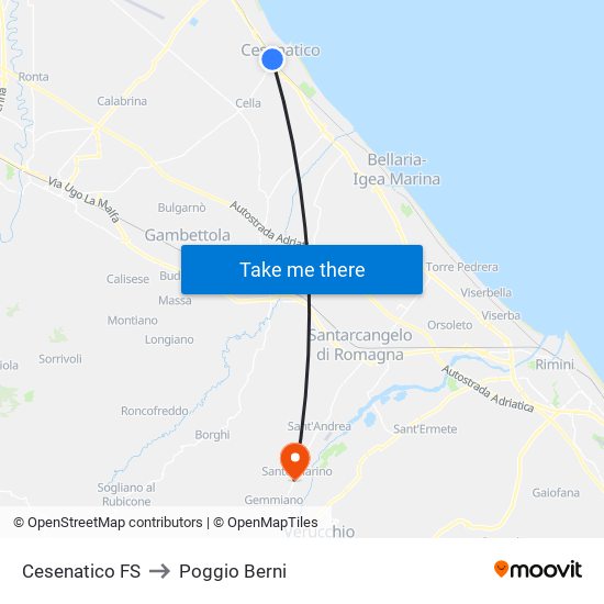 Cesenatico FS to Poggio Berni map