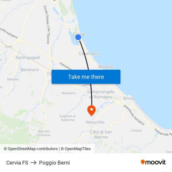 Cervia FS to Poggio Berni map
