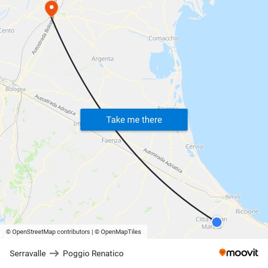 Serravalle to Poggio Renatico map