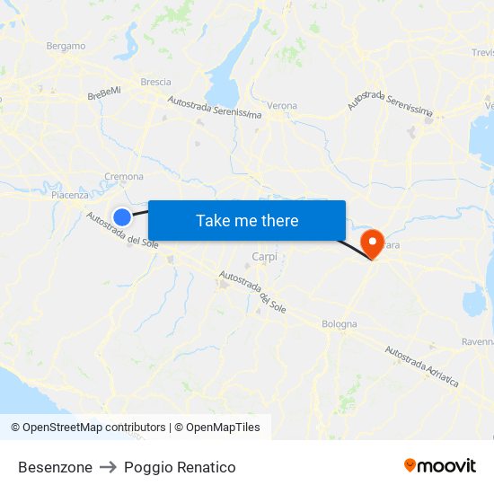 Besenzone to Poggio Renatico map