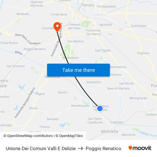 Unione Dei Comuni Valli E Delizie to Poggio Renatico map