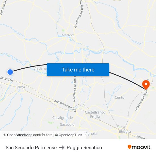 San Secondo Parmense to Poggio Renatico map