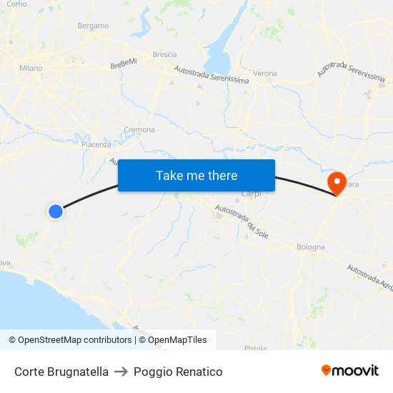 Corte Brugnatella to Poggio Renatico map