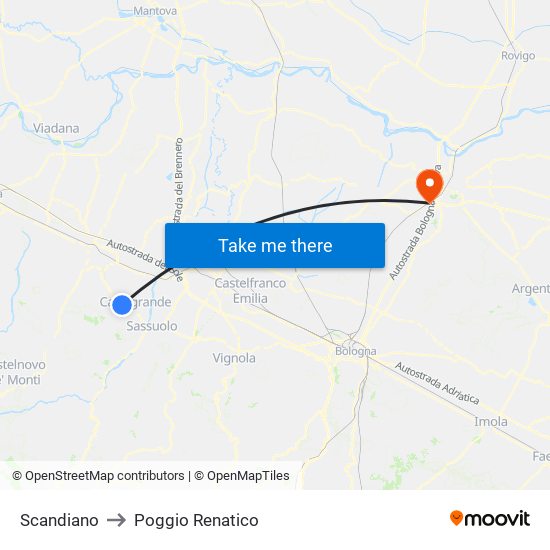 Scandiano to Poggio Renatico map