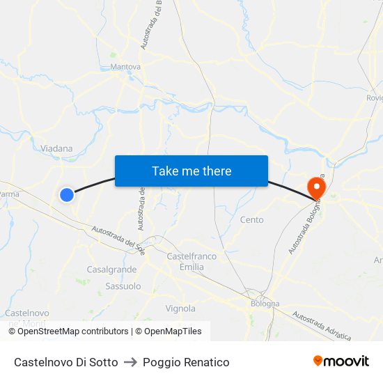 Castelnovo Di Sotto to Poggio Renatico map