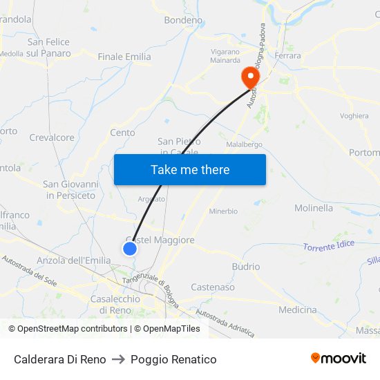 Calderara Di Reno to Poggio Renatico map