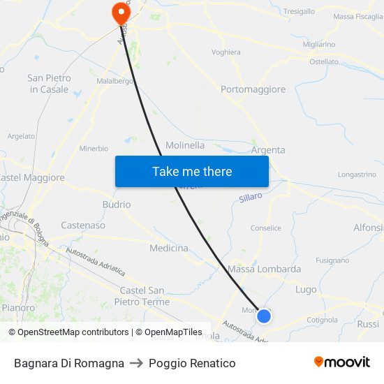 Bagnara Di Romagna to Poggio Renatico map