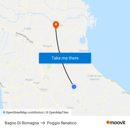 Bagno Di Romagna to Poggio Renatico map