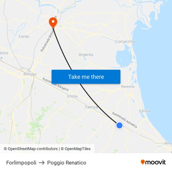 Forlimpopoli to Poggio Renatico map