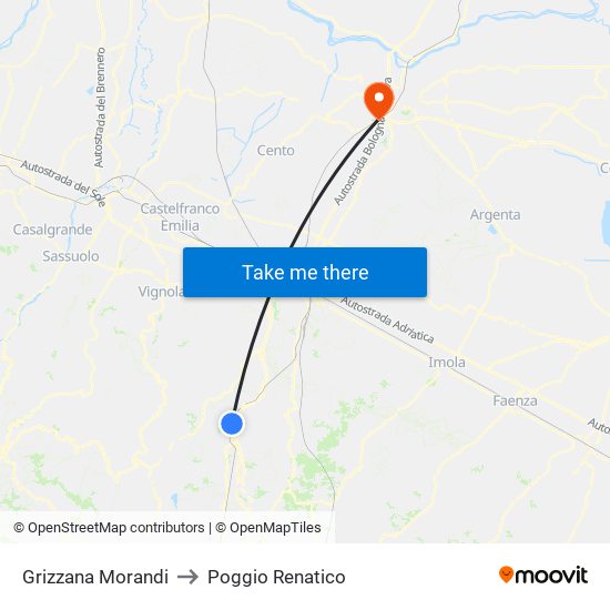 Grizzana Morandi to Poggio Renatico map