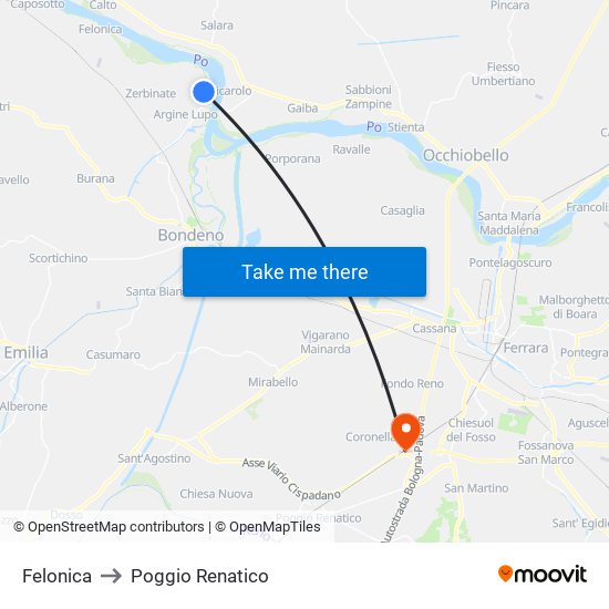 Felonica to Poggio Renatico map