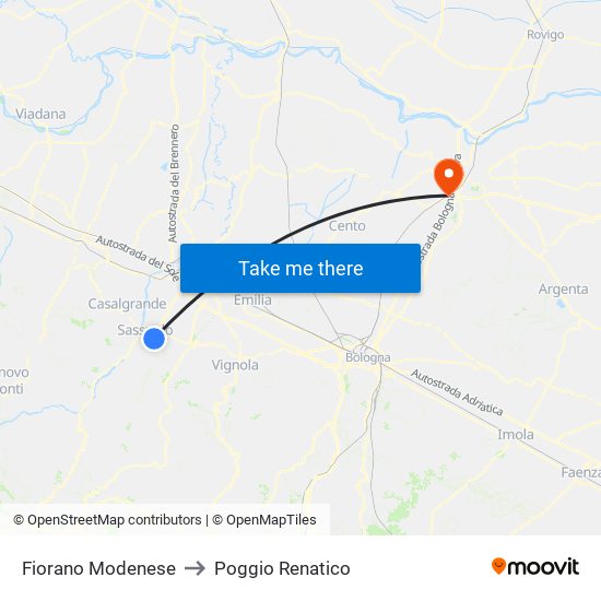 Fiorano Modenese to Poggio Renatico map