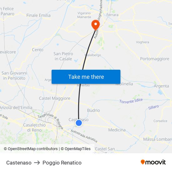 Castenaso to Poggio Renatico map