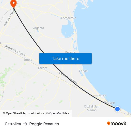 Cattolica to Poggio Renatico map