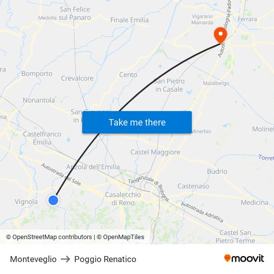 Monteveglio to Poggio Renatico map