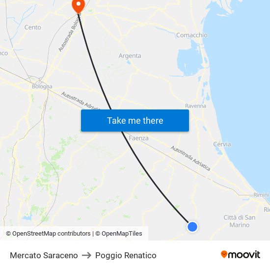 Mercato Saraceno to Poggio Renatico map