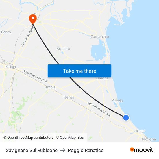 Savignano Sul Rubicone to Poggio Renatico map