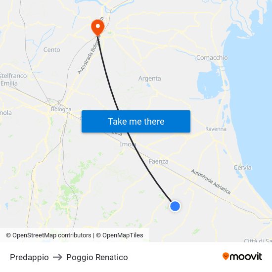Predappio to Poggio Renatico map