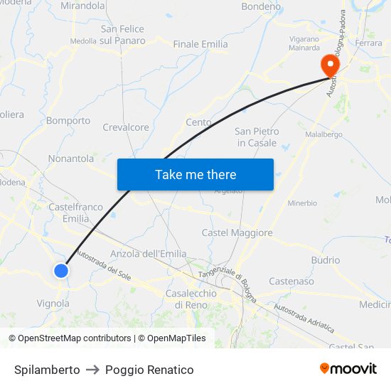 Spilamberto to Poggio Renatico map