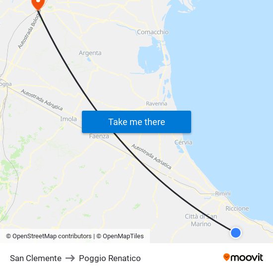 San Clemente to Poggio Renatico map