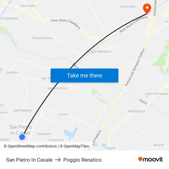 San Pietro In Casale to Poggio Renatico map