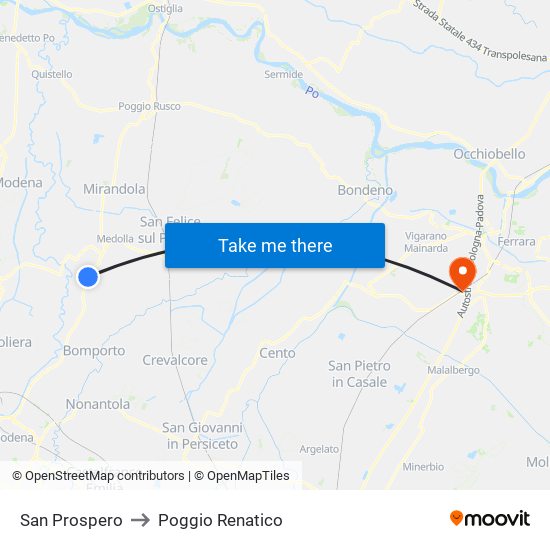 San Prospero to Poggio Renatico map