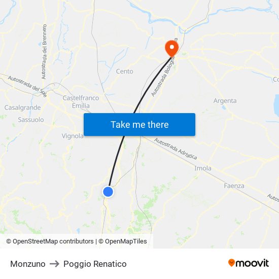 Monzuno to Poggio Renatico map