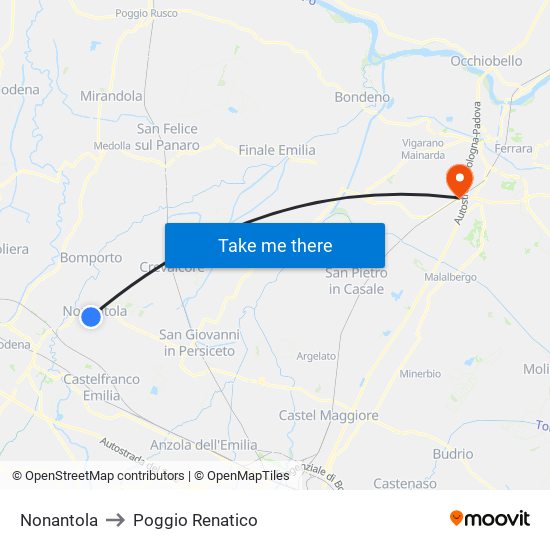 Nonantola to Poggio Renatico map