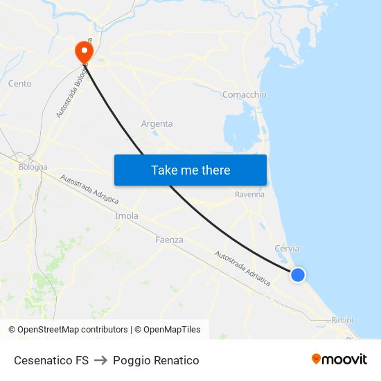 Cesenatico FS to Poggio Renatico map
