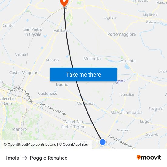 Imola to Poggio Renatico map