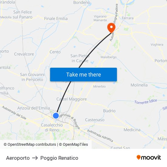 Aeroporto to Poggio Renatico map