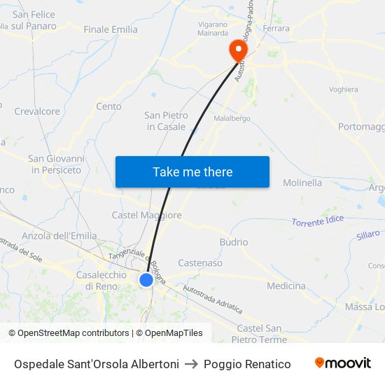 Ospedale Sant'Orsola Albertoni to Poggio Renatico map