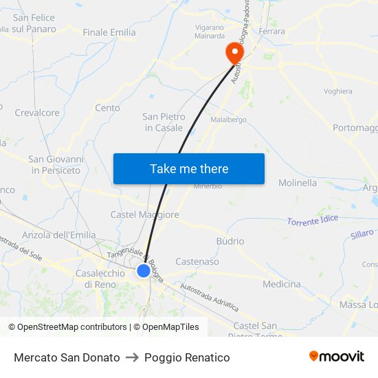 Mercato San Donato to Poggio Renatico map