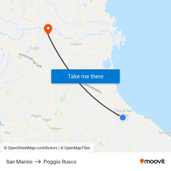 San Marino to Poggio Rusco map