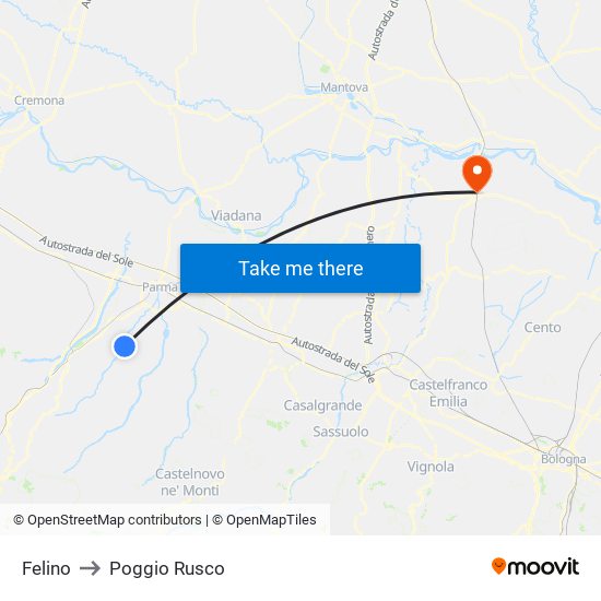 Felino to Poggio Rusco map