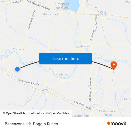 Besenzone to Poggio Rusco map