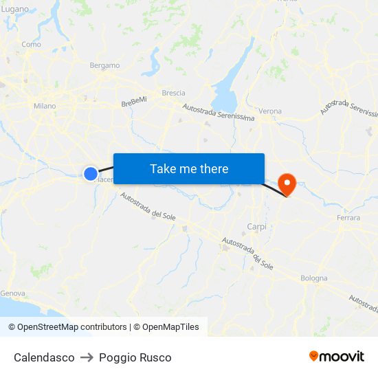 Calendasco to Poggio Rusco map