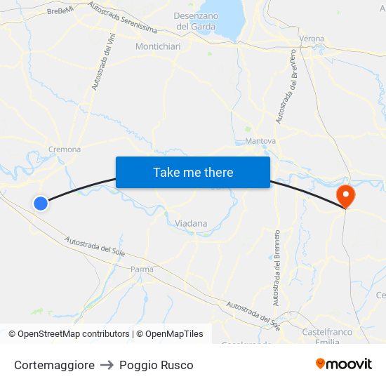Cortemaggiore to Poggio Rusco map