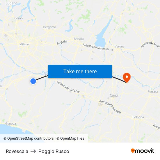 Rovescala to Poggio Rusco map