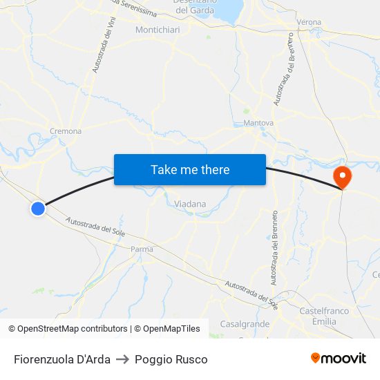 Fiorenzuola D'Arda to Poggio Rusco map