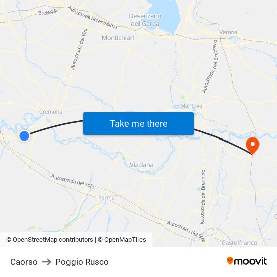 Caorso to Poggio Rusco map