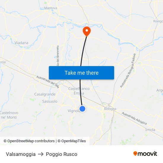 Valsamoggia to Poggio Rusco map
