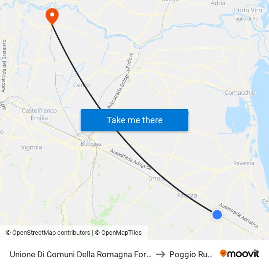Unione Di Comuni Della Romagna Forlivese to Poggio Rusco map