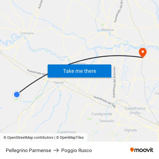 Pellegrino Parmense to Poggio Rusco map