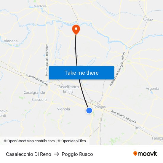 Casalecchio Di Reno to Poggio Rusco map