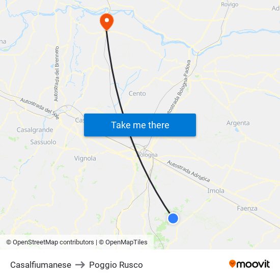 Casalfiumanese to Poggio Rusco map