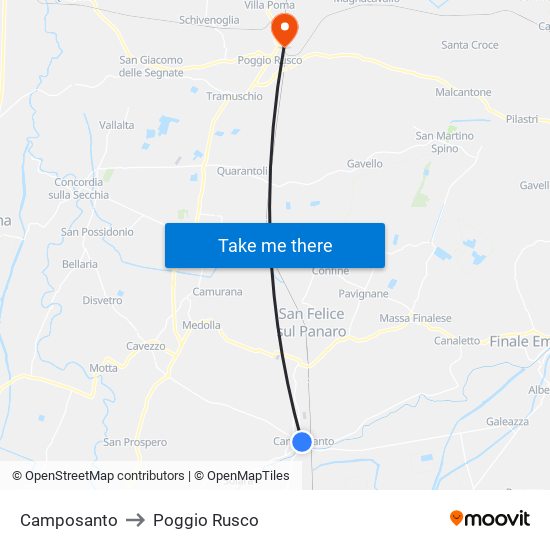 Camposanto to Poggio Rusco map