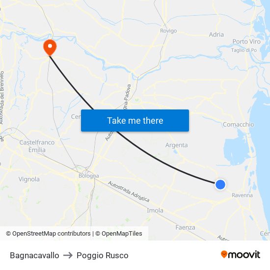 Bagnacavallo to Poggio Rusco map