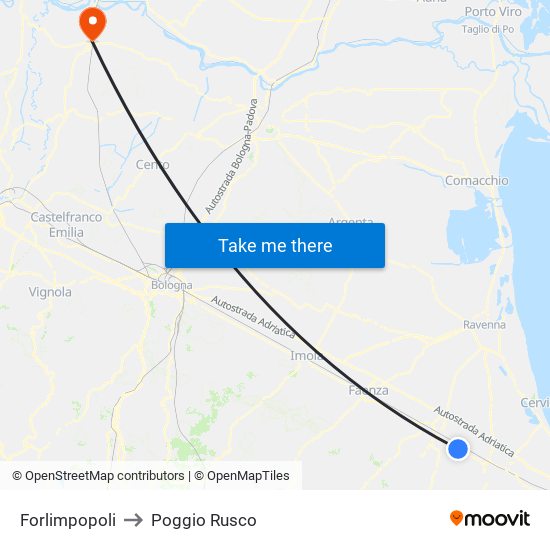 Forlimpopoli to Poggio Rusco map